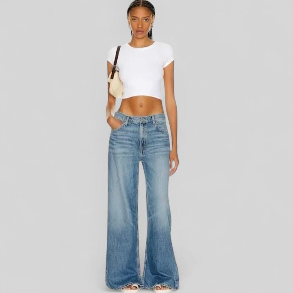 Re/Done Light Blue Wide Leg Flare Jeans